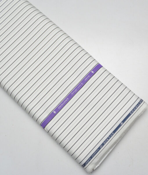 Soktas 2 Ply 140's Giza Cotton Striped Shirting Fabric (White & Black)