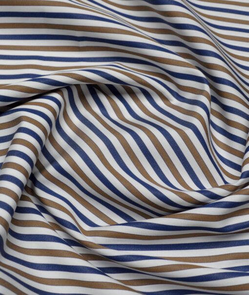 Soktas 2 Ply 140's Giza Cotton Striped Shirting Fabric (White & Brown)