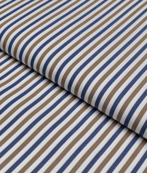 Soktas 2 Ply 140's Giza Cotton Striped Shirting Fabric (White & Brown)