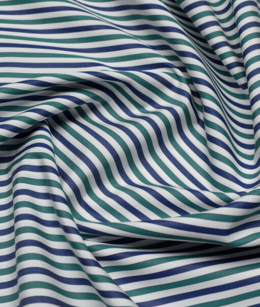 Soktas 2 Ply 140's Giza Cotton Striped Shirting Fabric (White & Green)