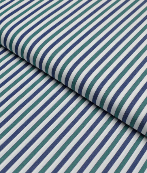 Soktas 2 Ply 140's Giza Cotton Striped Shirting Fabric (White & Green)