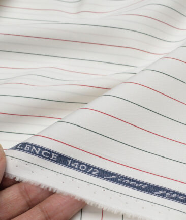 Soktas 2 Ply 140's Giza Cotton Striped Shirting Fabric (White & Red)