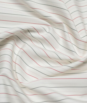 Soktas 2 Ply 140's Giza Cotton Striped Shirting Fabric (White & Red)