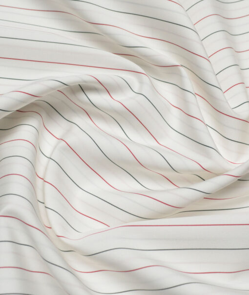 Soktas 2 Ply 140's Giza Cotton Striped Shirting Fabric (White & Red)