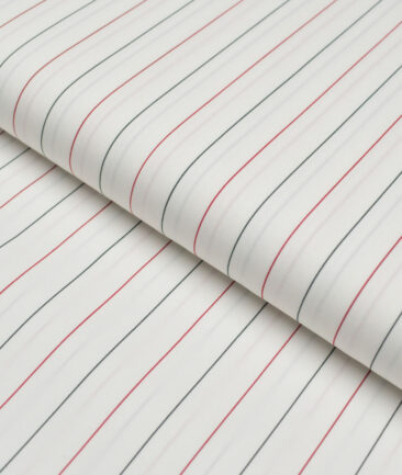 Soktas 2 Ply 140's Giza Cotton Striped Shirting Fabric (White & Red)