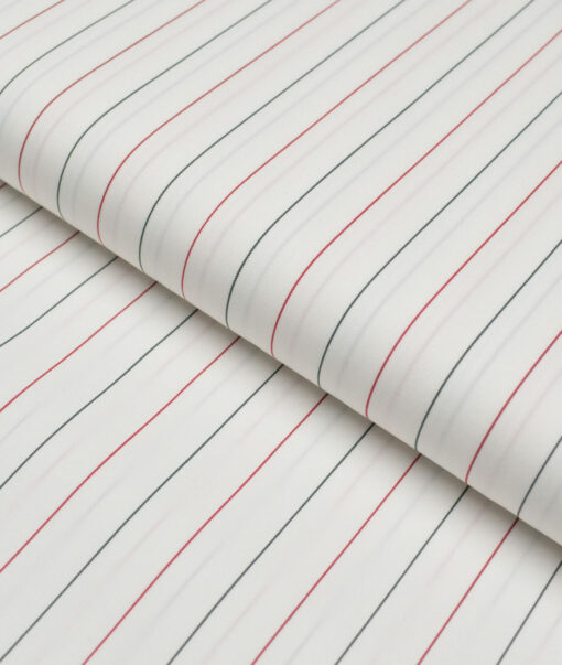 Soktas 2 Ply 140's Giza Cotton Striped Shirting Fabric (White & Red)