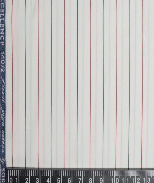 Soktas 2 Ply 140's Giza Cotton Striped Shirting Fabric (White & Red)