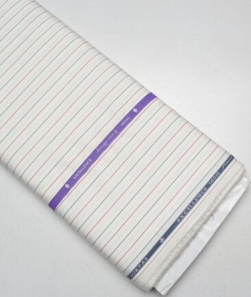 Soktas 2 Ply 140's Giza Cotton Striped Shirting Fabric (White & Red)
