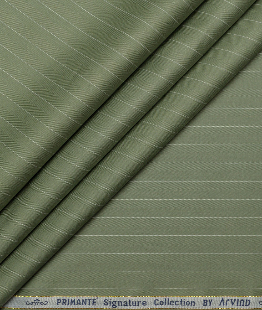 Primante By Arvind 1 Ply 90's Giza Cotton Striped Shirting Fabric (Olive Green) Primante By Arvind 1 Ply 90's Giza Cotton Striped Shirting Fabric (Olive Green)