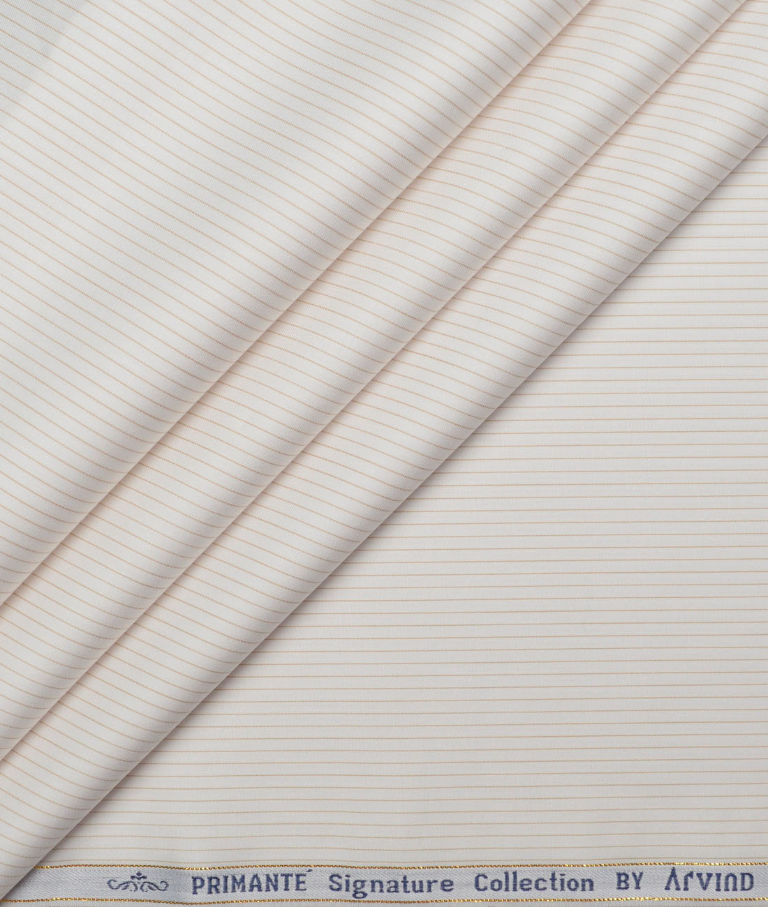 Primante By Arvind 1 Ply 90's Giza Cotton Striped Shirting Fabric (White & Brown) Primante By Arvind 1 Ply 90's Giza Cotton Striped Shirting Fabric (White & Brown)