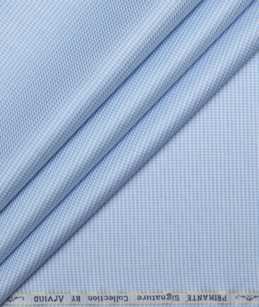 Primante By Arvind 2 Ply 100's Giza Cotton Structured Shirting Fabric (White & Sky Blue)