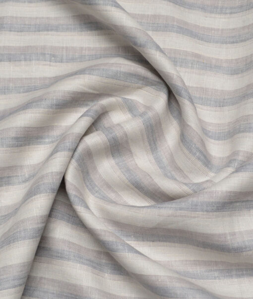 Tresca by Arvind 60 LEA Irish Linen Striped Shirting Fabric (Cream & Grey)