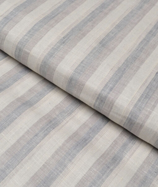Tresca by Arvind 60 LEA Irish Linen Striped Shirting Fabric (Cream & Grey)
