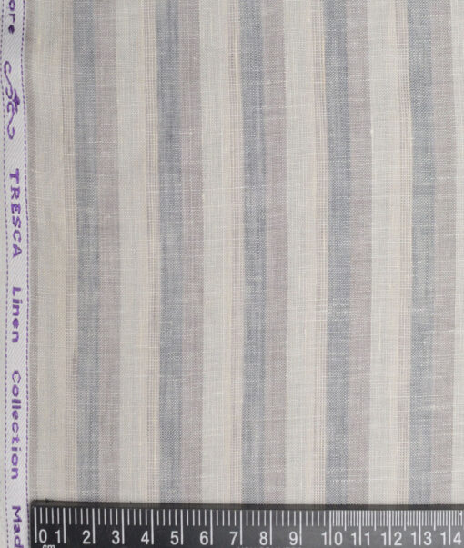 Tresca by Arvind 60 LEA Irish Linen Striped Shirting Fabric (Cream & Grey)