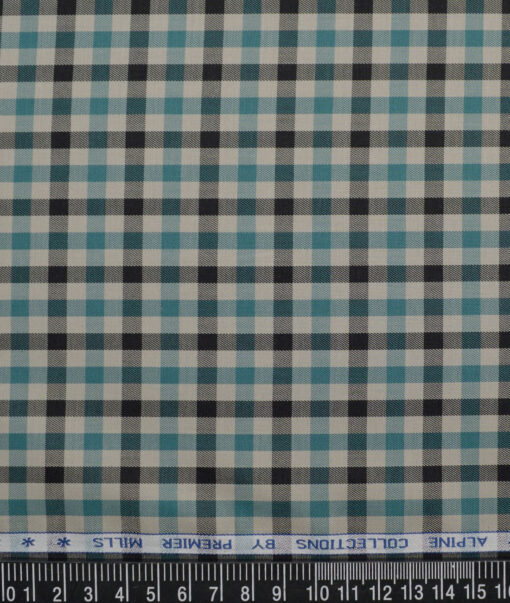 Premier Mills  Giza Cotton Checks Shirting Fabric (Light Brown & Sea Green)