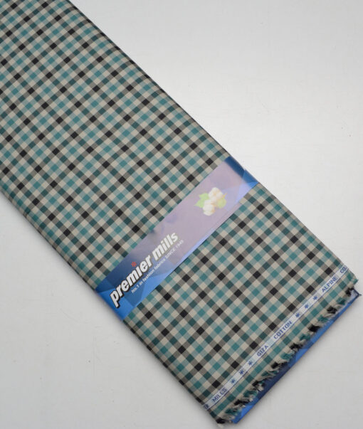 Premier Mills  Giza Cotton Checks Shirting Fabric (Light Brown & Sea Green)