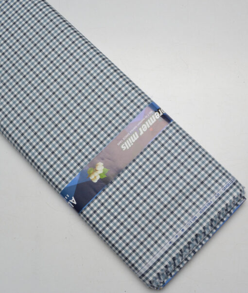 Premier Mills  Giza Cotton Checks Shirting Fabric (White & Grey)