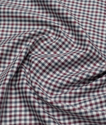Premier Mills  Giza Cotton Checks Shirting Fabric (White & Maroon)