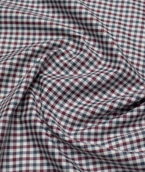 Premier Mills  Giza Cotton Checks Shirting Fabric (White & Maroon)