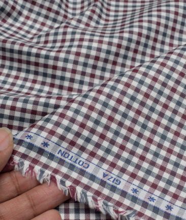Premier Mills  Giza Cotton Checks Shirting Fabric (White & Maroon)