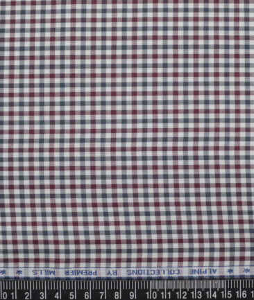 Premier Mills  Giza Cotton Checks Shirting Fabric (White & Maroon)