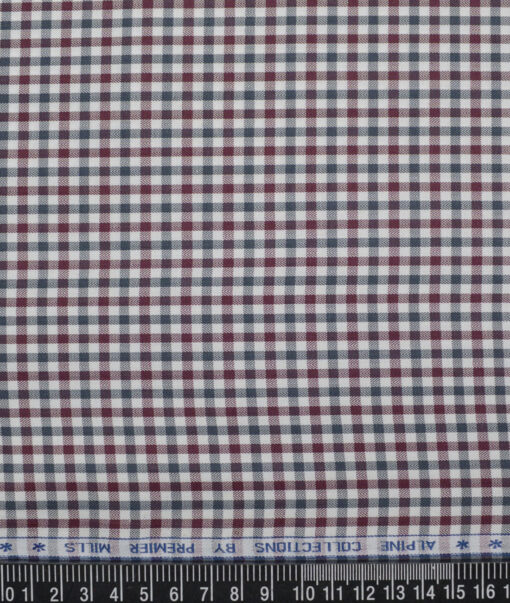 Premier Mills  Giza Cotton Checks Shirting Fabric (White & Maroon)