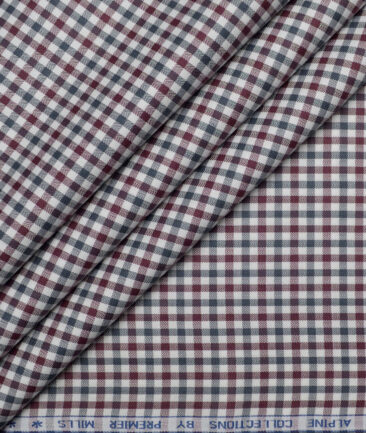 Premier Mills  Giza Cotton Checks Shirting Fabric (White & Maroon)