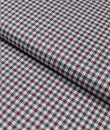 Premier Mills  Giza Cotton Checks Shirting Fabric (White & Maroon)