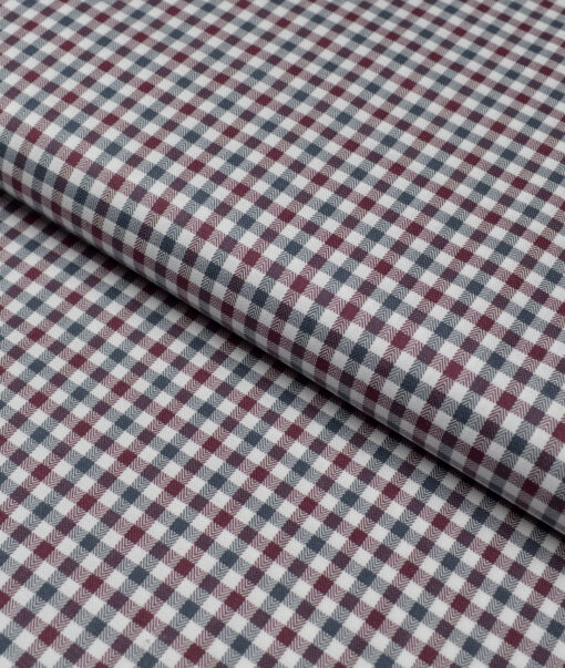 Premier Mills  Giza Cotton Checks Shirting Fabric (White & Maroon)