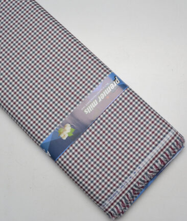 Premier Mills  Giza Cotton Checks Shirting Fabric (White & Maroon)