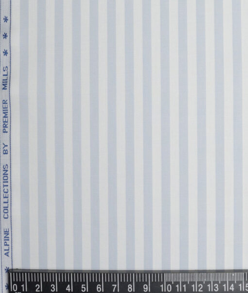 Premier Mills  Giza Cotton Striped Shirting Fabric (White & Grey)