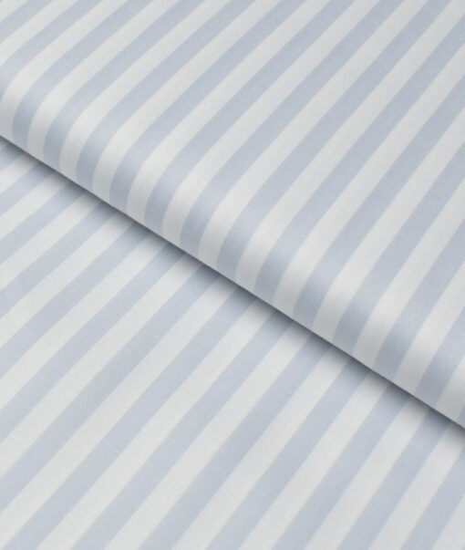 Premier Mills  Giza Cotton Striped Shirting Fabric (White & Grey)