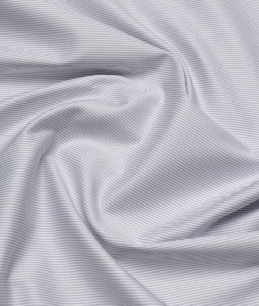 Premier Mills  Giza Cotton Striped Shirting Fabric (White & Grey)