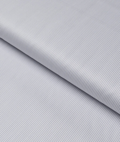 Premier Mills  Giza Cotton Striped Shirting Fabric (White & Grey)