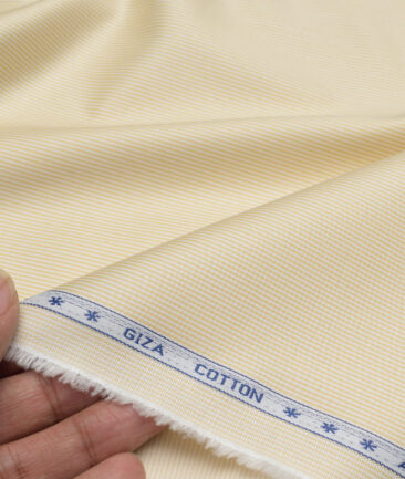 Premier Mills  Giza Cotton Striped Shirting Fabric (White & Yellow)