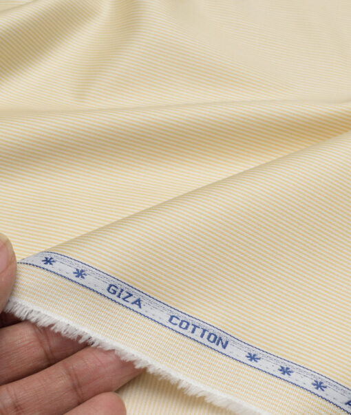 Premier Mills  Giza Cotton Striped Shirting Fabric (White & Yellow)