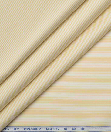 Premier Mills  Giza Cotton Striped Shirting Fabric (White & Yellow)