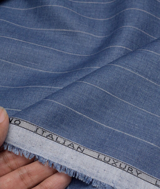 Leggiuno italy 60 LEA Italian Linen Striped Shirting Fabric (Denim Blue)