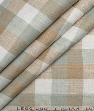 Leggiuno italy 60 LEA Italian Linen Checks Shirting Fabric (Green & Brown)