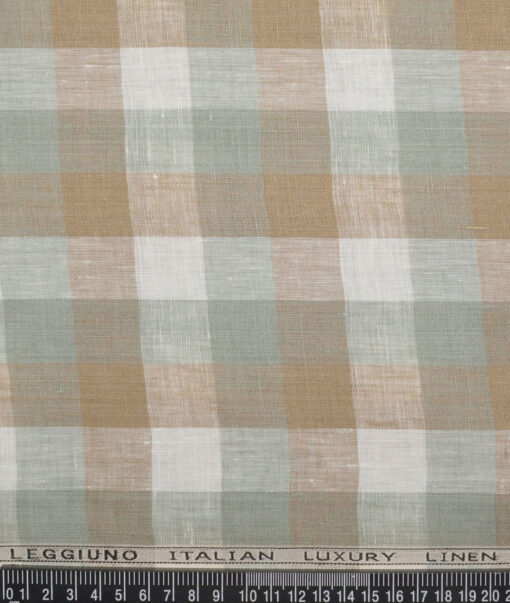Leggiuno italy 60 LEA Italian Linen Checks Shirting Fabric (Green & Brown)