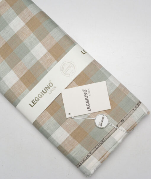 Leggiuno italy 60 LEA Italian Linen Checks Shirting Fabric (Green & Brown)