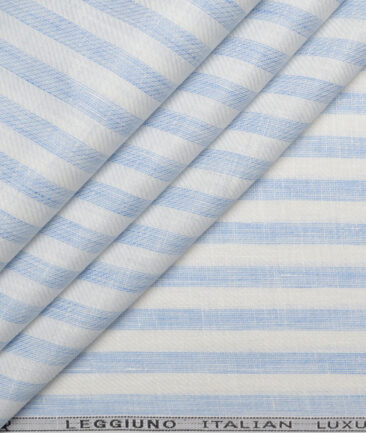Leggiuno italy 60 LEA Italian Linen Striped Shirting Fabric (White & Blue)
