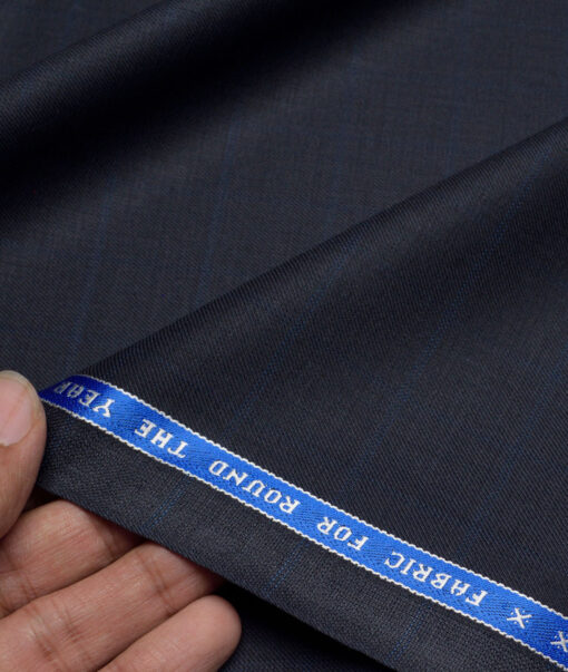 Raymond  Checks 20% Merino Wool Suiting Fabric (Dark Navy Blue) - Image 2