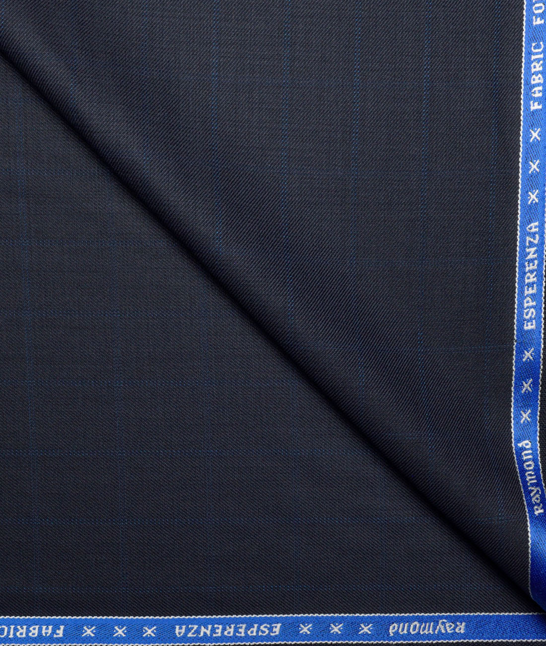 LSRAYWOOLTR107DKNBLRBLCHK300AUG Raymond Checks 20% Merino Wool Suiting Fabric (Dark Navy Blue) - Image 1