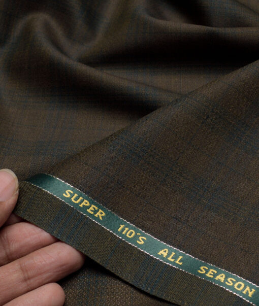 Simone Federico & Figli Italy Super 110's Checks 20% Merino Wool Suiting Fabric (Brown)