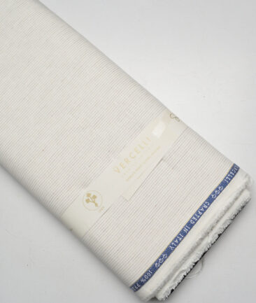 Vercelli Italy 80 LEA French Linen Striped Shirting Fabric (Off-White)