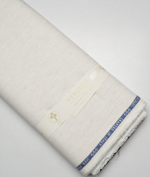 Vercelli Italy 80 LEA French Linen Striped Shirting Fabric (Off-White)