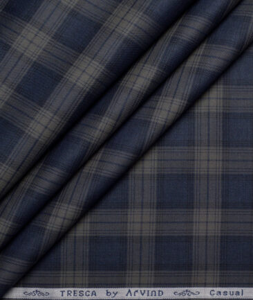 Tresca by Arvind  Superfine Cotton Checks Shirting Fabric (Dark Blue)
