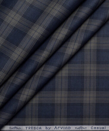 Tresca by Arvind  Superfine Cotton Checks Shirting Fabric (Dark Blue)