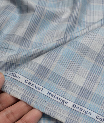 Tresca by Arvind  Superfine Cotton Checks Shirting Fabric (Light Grey & Teal Blue)
